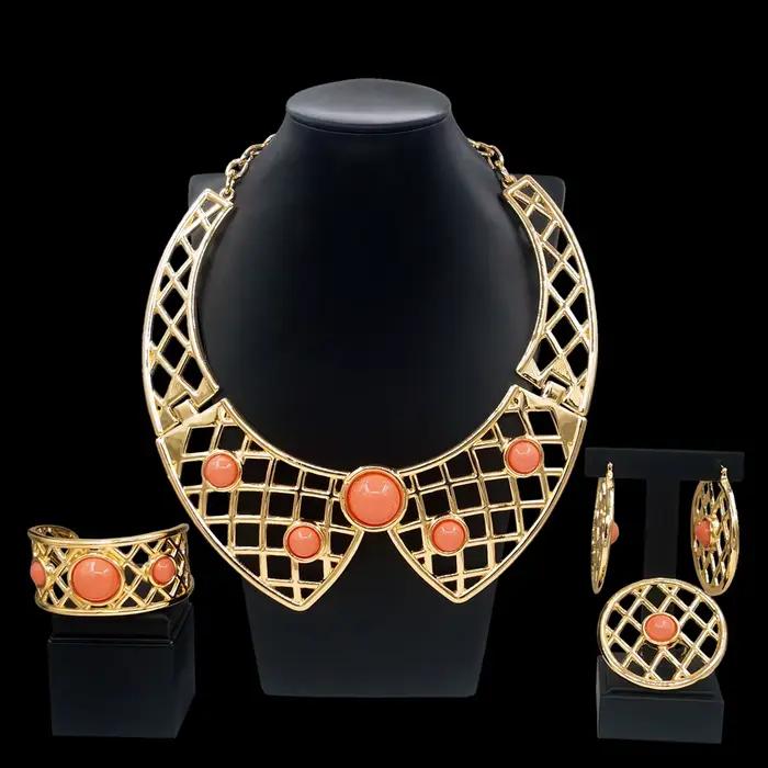 Ensemble de bijoux à la mode pour femmes, collier à nœud, Style découpé en maille, Bracelets pour Banquet, dîner de mariage, bagues, boucles d'oreilles, cadeaux pour femmes