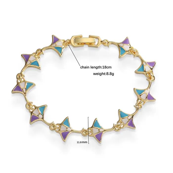 Bracelet rétro en émail vert avec pendentif motif palmier et cocotier