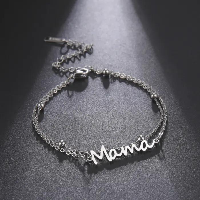 Bracelet pendentif maman en acier inoxydable pour femme, perle double couche, bijoux fantaisie, cade