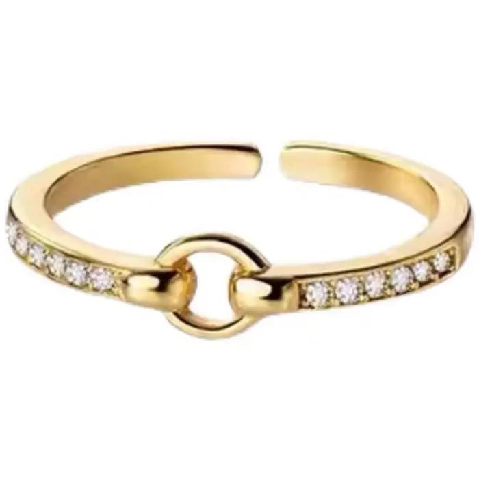 Bague géométrique ronde en argent plaqué, style coréen, pour femme, tendance, ouverte, sertie de diamants