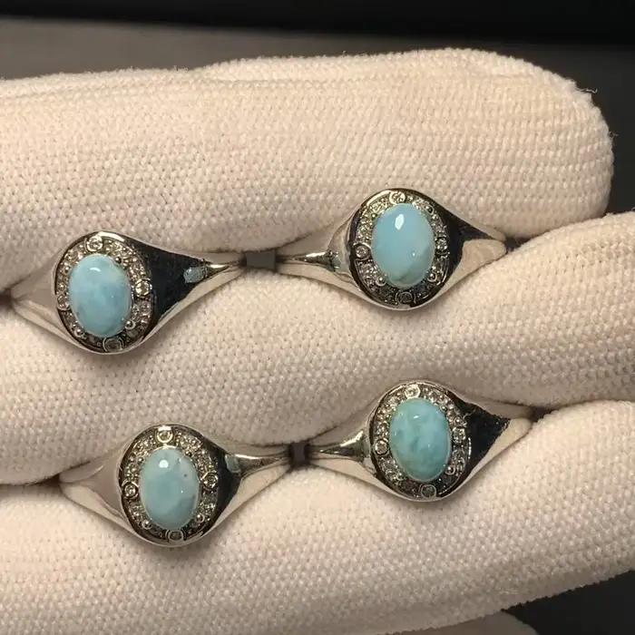 HEYYA – bague Larimar Vintage en pierre naturelle pour femmes