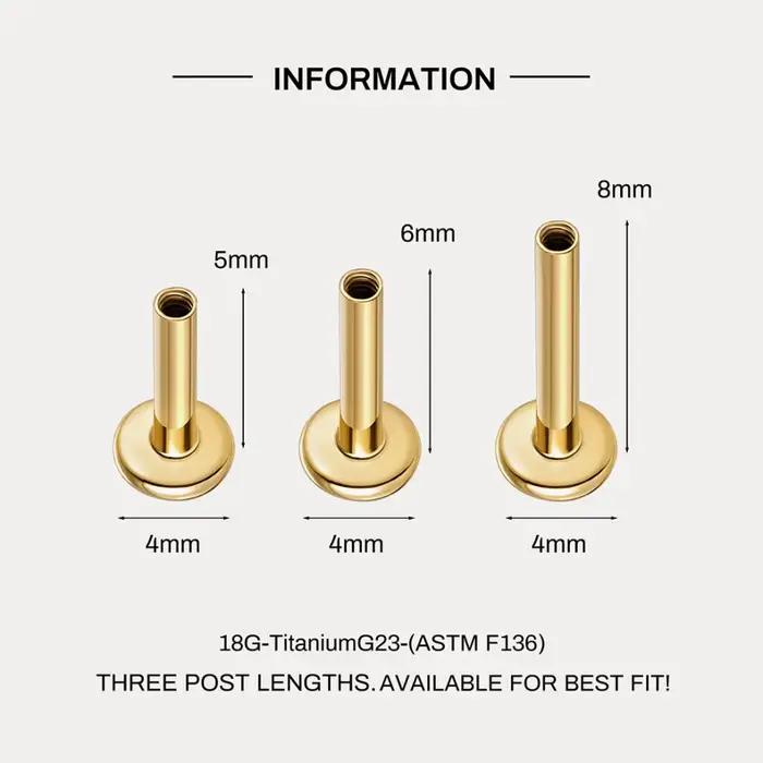 DIeSchein Boucles d'oreilles clous à dos plat en or massif 14K pour femme, délicates et minimalistes, avec trois cristaux et zircone cubique (CZ) à dos plat