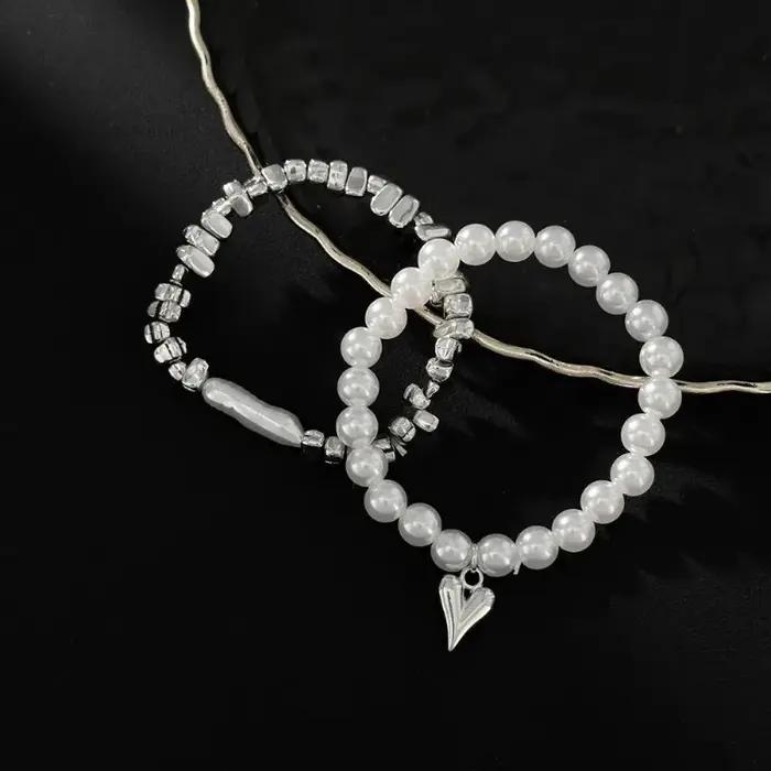 Lot de 2 Bracelets Élégants en Fausse Perle pour Femme