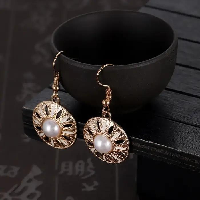 Boho Orange perle boucle d'oreille pour les femmes nouvelle mode émail fleur creux rond boucles d'oreilles Vintage charme bijoux cadeau