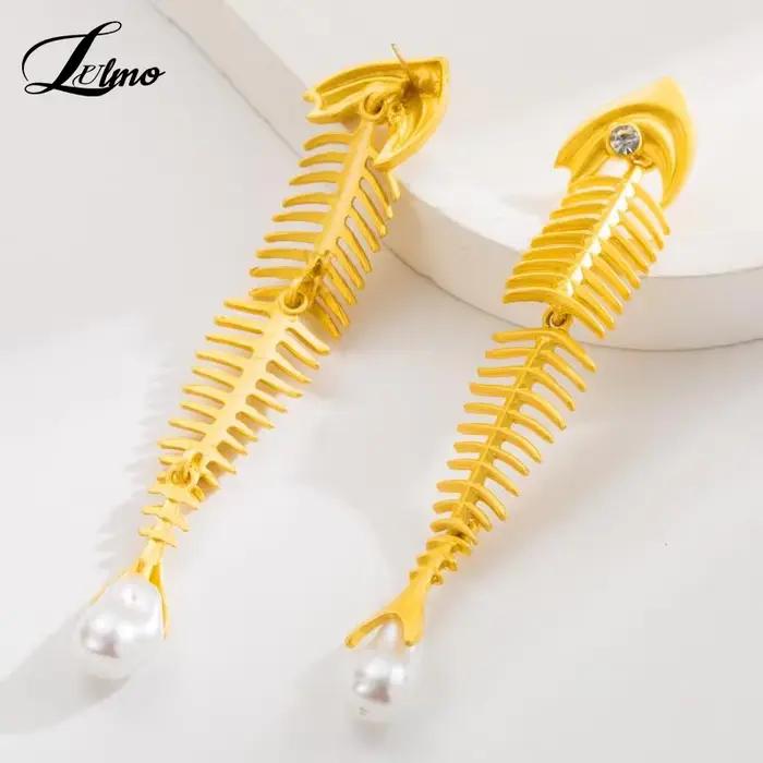 Boucles d'oreilles de luxe en arête de poisson pour femmes, exquises, Vintage, goutte d'eau, Punk exagéré, polyvalent, élégant, bijoux cadeaux