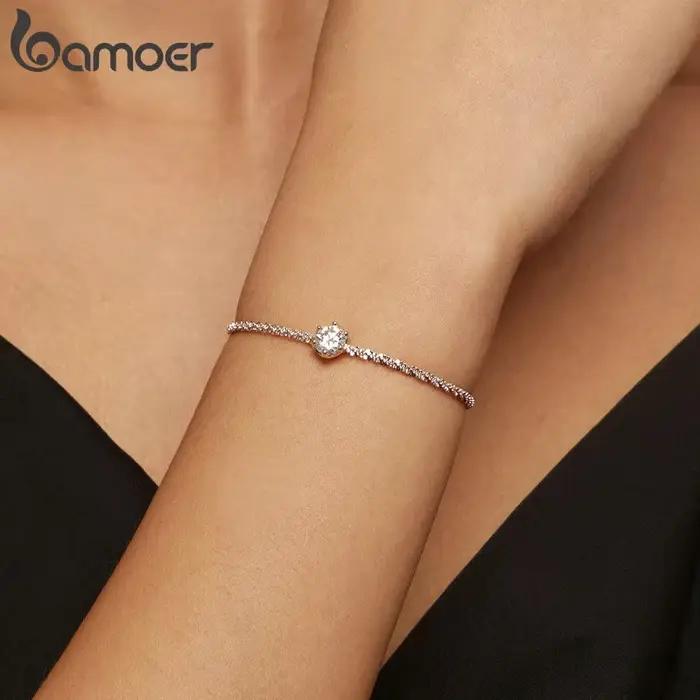 BAMOER Bracelet rond en Moissanite blanche pour femme