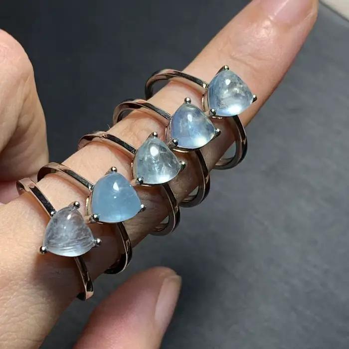 Bague aigue-marine naturelle Vintage pour femmes, en acier inoxydable, bijoux fins simples, pierre précieuse, Style classique