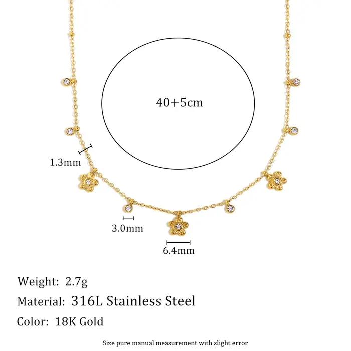 E.B.belle Mini collier pendentif fleur en Zircon plaqué or 18 carats en acier inoxydable hypoallergé