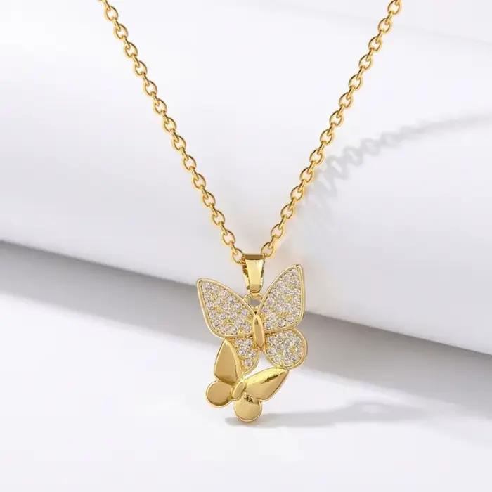 Collier pendentif double papillon pour femme, chaîne de clavicule élégante et luxueuse, accessoire romantique et polyvalent