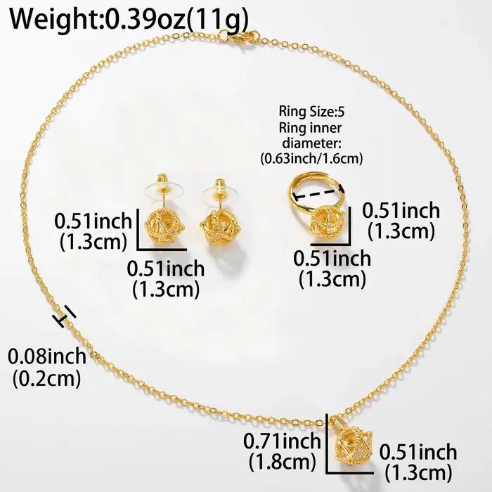 Ensemble de bijoux en cuivre doré avec collier, boucles d'oreilles et bague pour femmes et hommes occasions spéciales