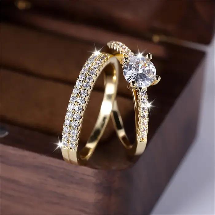 Ensemble de bagues de luxe en pierre de Zircon blanc pour femmes