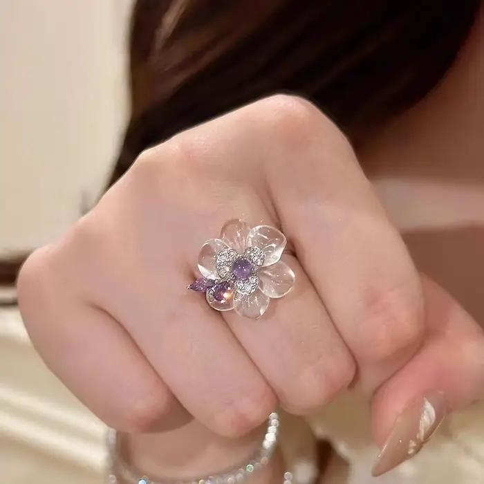 Bagues romantiques en cristal violet pour femmes