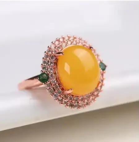Bague réglable en ambre bleu naturel pour hommes et femmes