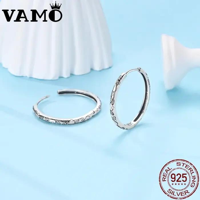 VAMO 925 en argent Sterling Vintage vigne boucles d'oreilles rondes
