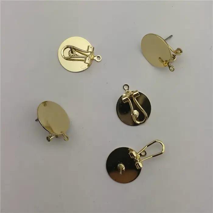 Réinitialisation d'oreille en métal doré et argenté avec épingle, clip d'oreille en cuivre, recherch