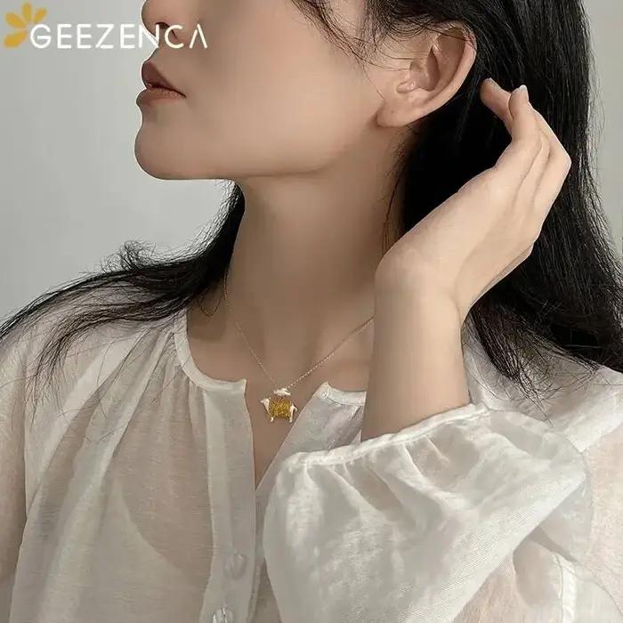 GEEZENCA 925 argent Sterling deux tons 3D mouton collier pendentif femmes mignon Animal Unique délicat cadeau pendentifs sans chaîne