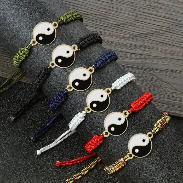 Yin Yang Tai Chi pendentif Bracelet pour femmes hommes à la main tissé chaîne