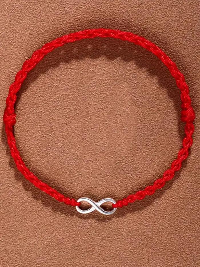 Bracelet en argent sterling S925 avec symbole de l'infini et cordon rouge