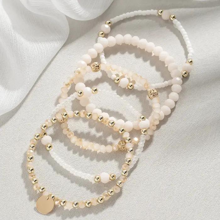 Ensemble de bracelets en résine ronds pour femmes, 5 pièces élastiques, bijoux de vacances élégants pour toutes occasions