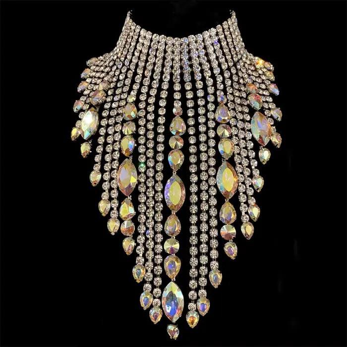 Collier Pendentif Exagéré de Luxe pour Femme, Accessoires de Reine, Bijoux à Strass et Pompon, Grande Taille Applicable aux banquets de mariage