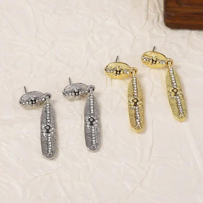 Nouvelles Boucles d'Oreilles Géométriques en Métal ZAA 2026 avec Strass Brillants pour Femme