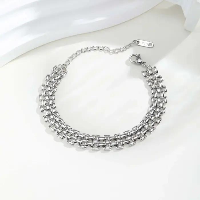 Bracelet en maille d'acier inoxydable pour hommes et femmes, bracelet à maillons tissés argentés, bi