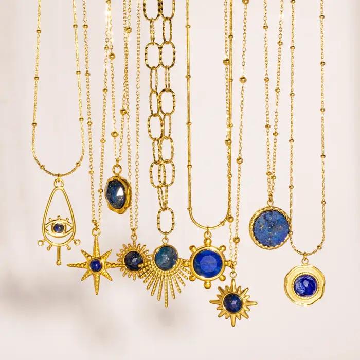 Colliers en acier inoxydable Lapis Lazuli DIY Styles Pierres Naturelles Occasions Spéciales Femme