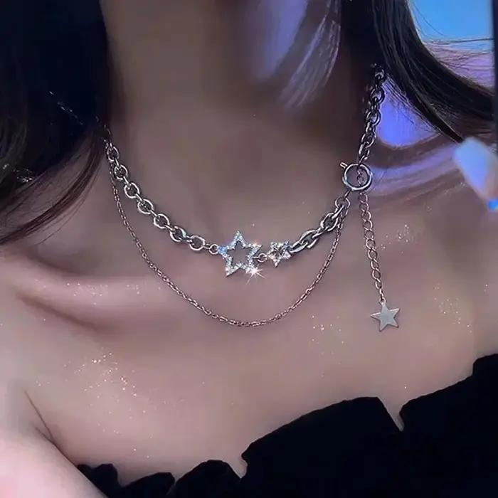 Collier pendentif étoile zircon Y2K pour femme