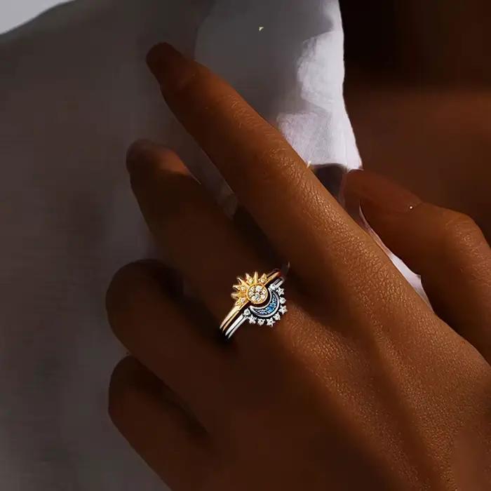 YILUOCD – ensemble de bagues soleil et lune en argent Sterling 925 pour femmes