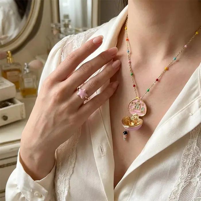 Collier Cœur Ouvert/fermé avec Pendentif Bague pour Femme