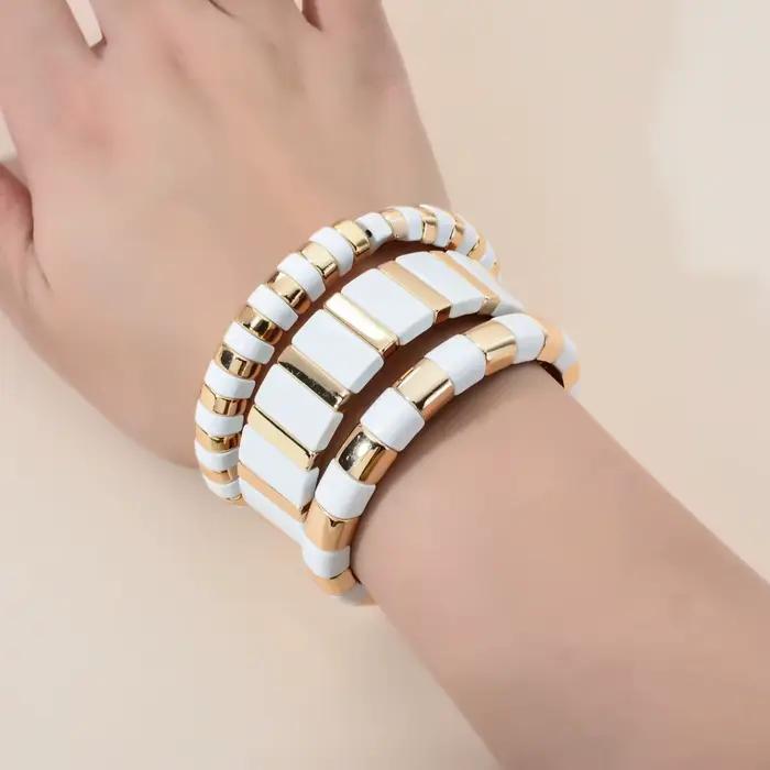 Bracelet à carreaux bohème en émail Bileklik pour hommes et femmes, bijoux à commande empilable, perles en métal, accessoires cadeaux, nouveau