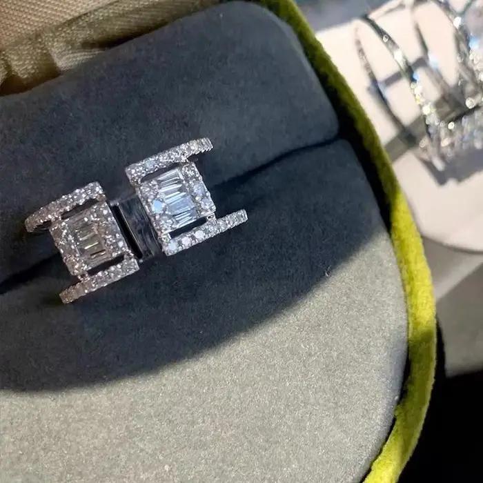 Bagues carrées tendance en diamant pour femmes, style hip-hop à double tête, bague rectangulaire simple, réglable, bijoux de mariage, cadeaux