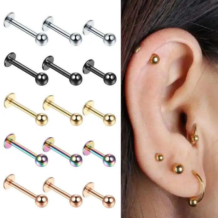 10 pièces/lot acier 16G Tragus Helix barre 3mm boule Labret lèvre barre anneaux goujon Cartilage ore