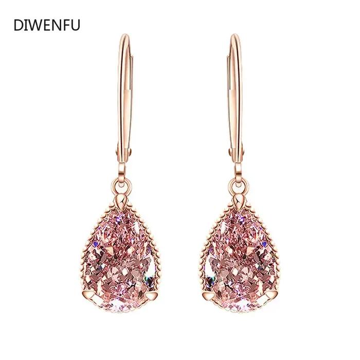 Boucles d'oreilles pendantes en quartz rose naturel pour femme