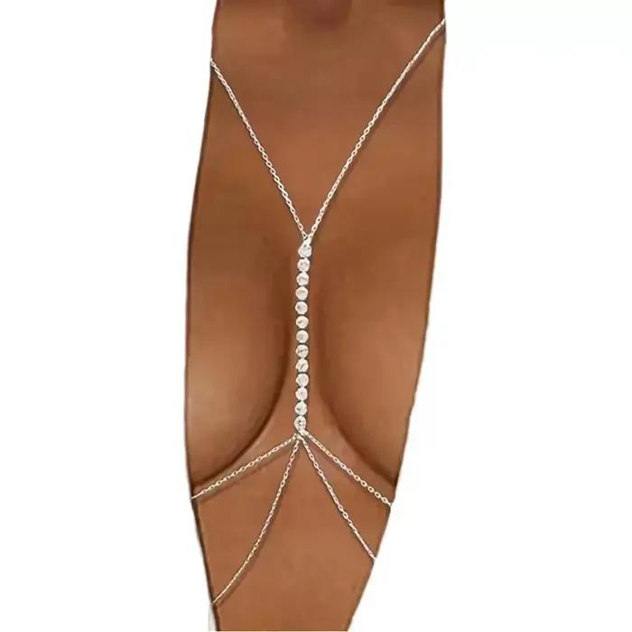 Chaîne de poitrine tendance en strass pour bikini sexy de plage