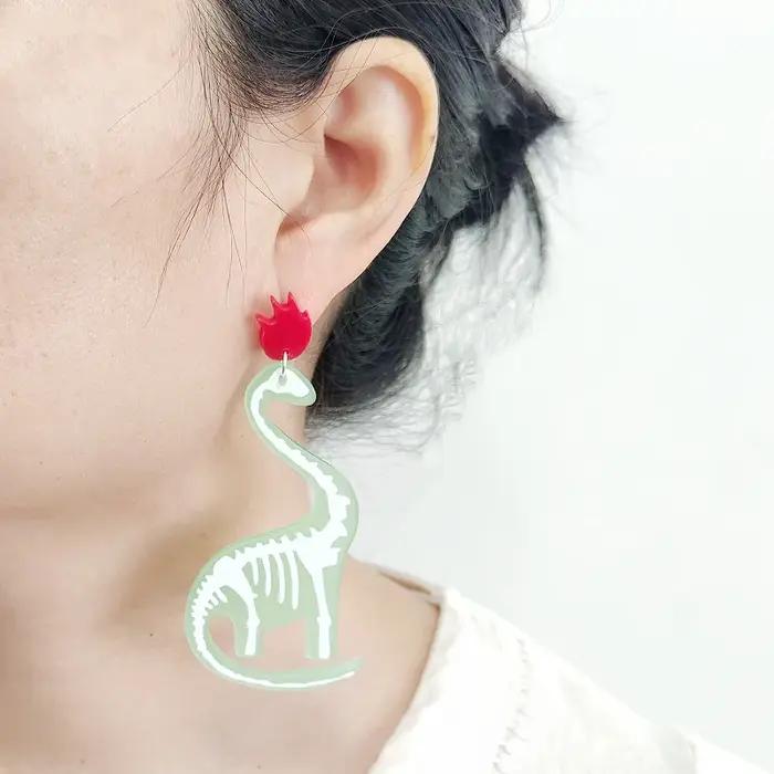 KUGUYS-Boucles d'oreilles super longues os de dinosaure pour femmes et filles, accessoires de bijoux