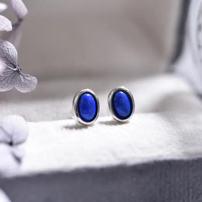 ITSMOS naturel véritable Lapis Lazuli ovale boucles d'oreilles 4x6 bleu Cabochon pierre goujons boucle d'oreille bijoux de luxe pour les femmes cadeau