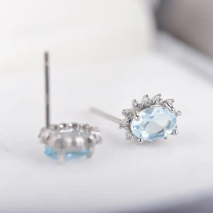 ITSMOS – boucles d'oreilles ovales en topaze bleue naturelle
