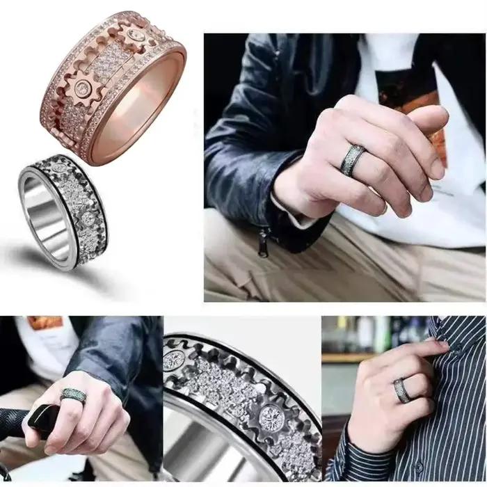 Bague Géométrique 3D en Cuivre Plaquée avec Zircone Cubique pour Hommes et Femmes, Anneau Spinner Polyvalent pour Occasions Spéciales et Bien-être