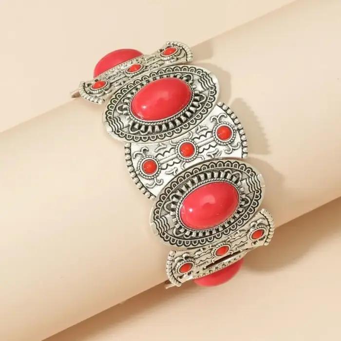 Bracelet élastique large tribal style campagnard occidental anneau à main turquoise style ethnique européen américain or jaune clair rhodium or