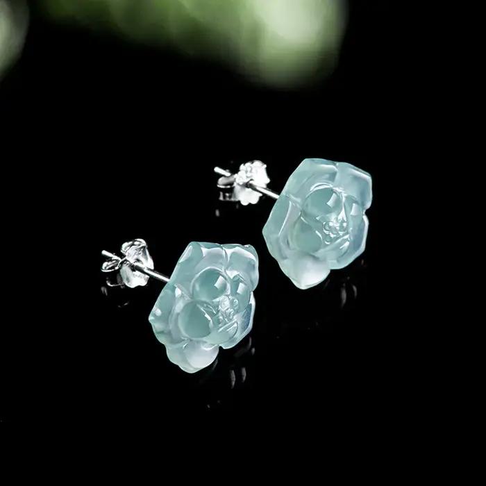 Boucles d'oreilles en argent S925 incrustées de pétales de glace pour femmes