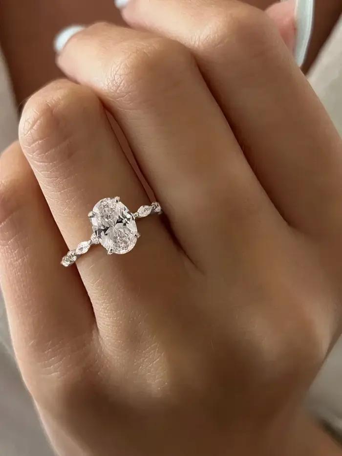 Bague ronde ovale dorée en argent Sterling 925 et Zircon pour femmes