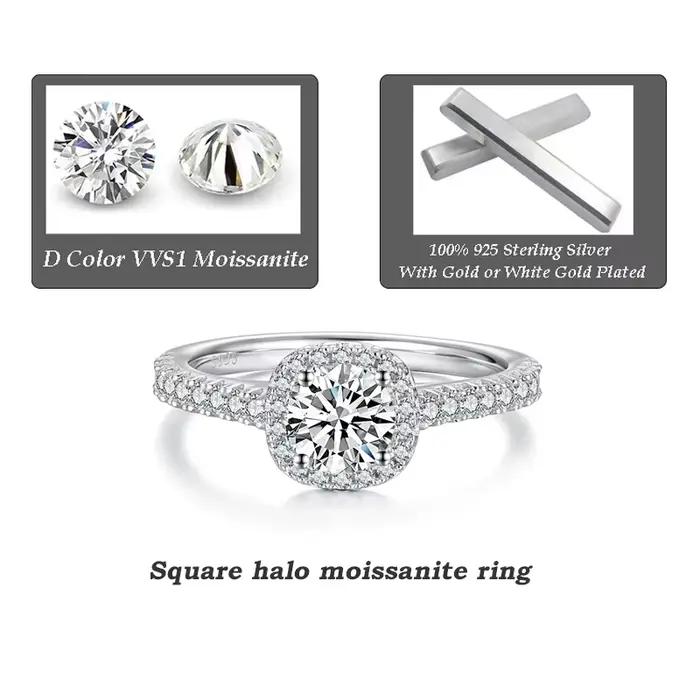 BAMOER – bagues de fiançailles Solitaire Moissanite pour femmes
