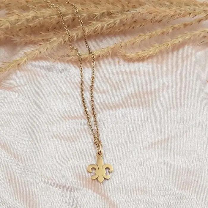 Collier Fleur de Lis Acier Inoxydable Pendentif Fleur Lys Saint Nicolas Bijoux Femme Occasions Spéciales