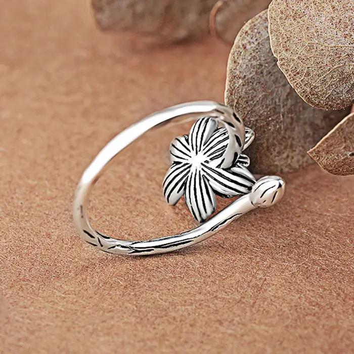 Bague bohème en argent sterling 925 sertie de fleur de lotus antique pour femmes, cadeau pour occasions spéciales et événements festifs