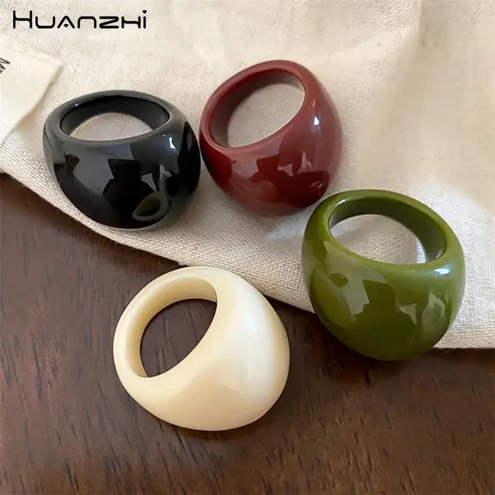 4 pièces/ensemble Vintage géométrique irrégulière résine bague ensemble pour les femmes nouveau Boho