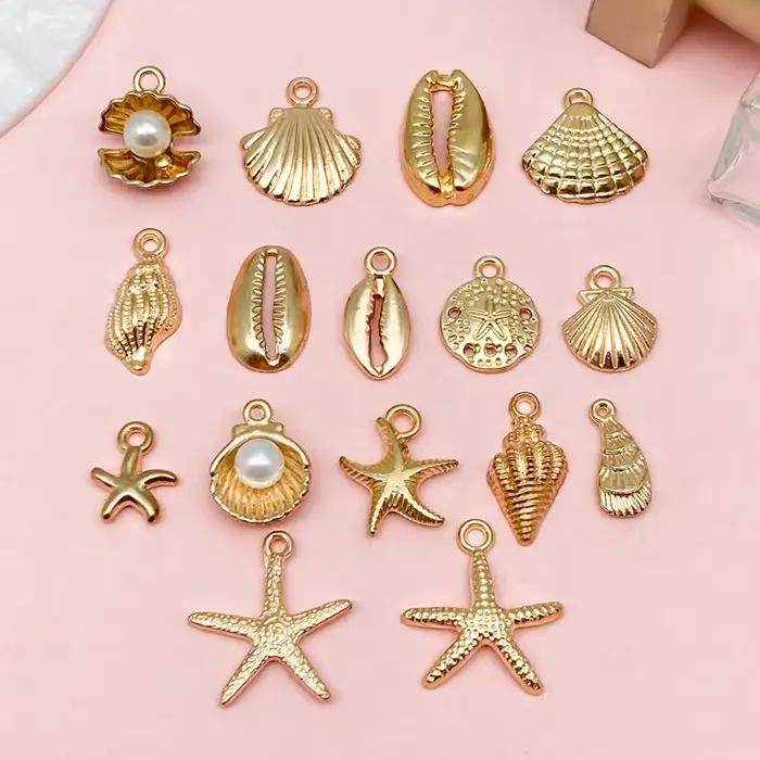 Nouveau 16 pièces couleur or océan coquille conque étoile de mer breloques pour la fabrication de bi