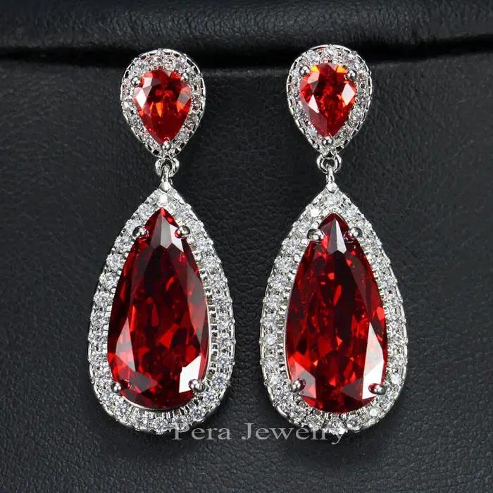 Pera-Boucles d'oreilles élégantes en argent pour femme, bijoux design d'oreille rouge, grand cubique