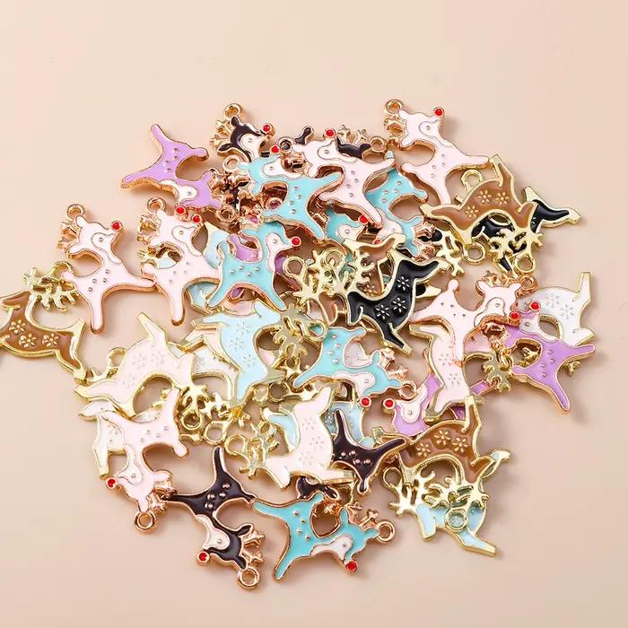 Leslie 10 pièces émail renne cerf breloques pendentifs pour la fabrication de bijoux boucles d'oreilles de noël Bracelet collier accessoires bricolage