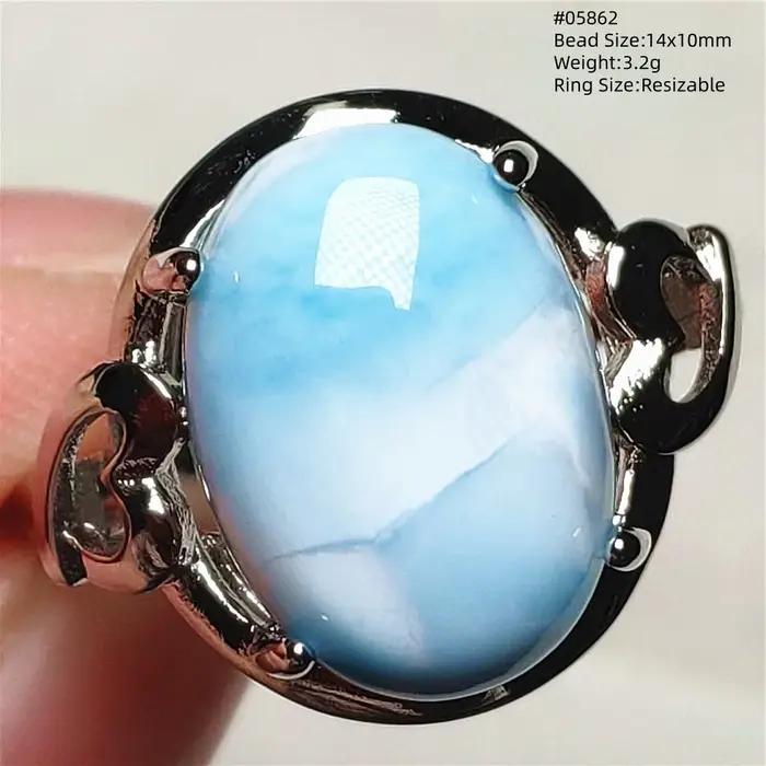 Bague Larimar bleue naturelle, bijoux réglables pour femmes, Dominia Rare, motif d'eau Larimar, en a